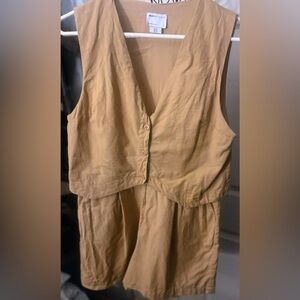 ASOS DESIGN 2 in 1 vest top linen romper in camel